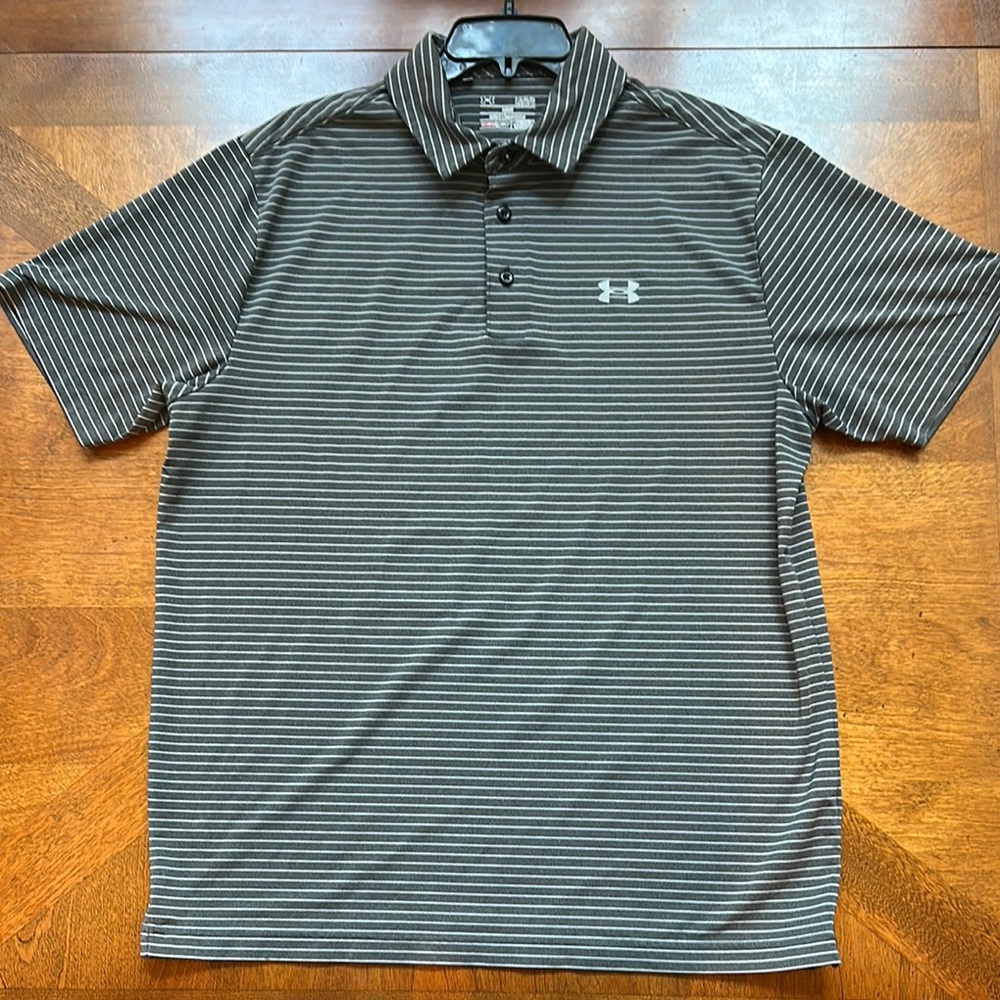 Under Armour Men's Polo Shirt in Dark grey and  light Grey Stripes